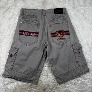 COOGI Australia Cargo Shorts Men's 36 Grey Embroidered Pockets Baggy Y2K 16"